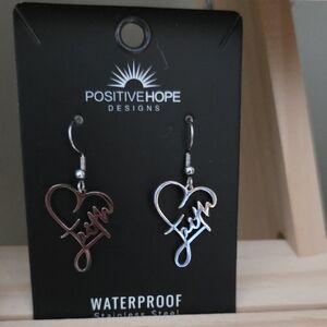 Positive Hope Stainless Steel Heart Earrings